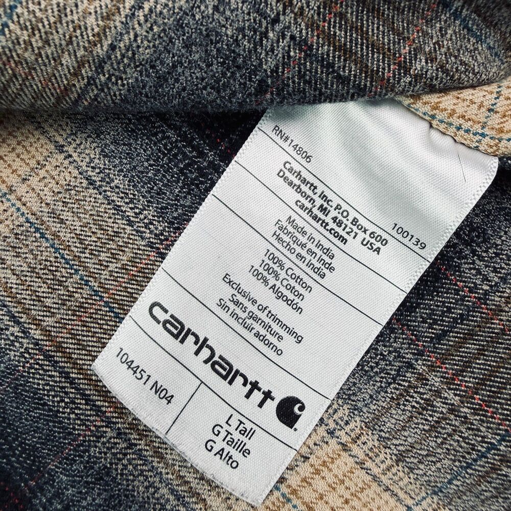 Carhartt Brown Plaid Heavyweight Flannel Shirt Large Tall - Picture 6 of 9